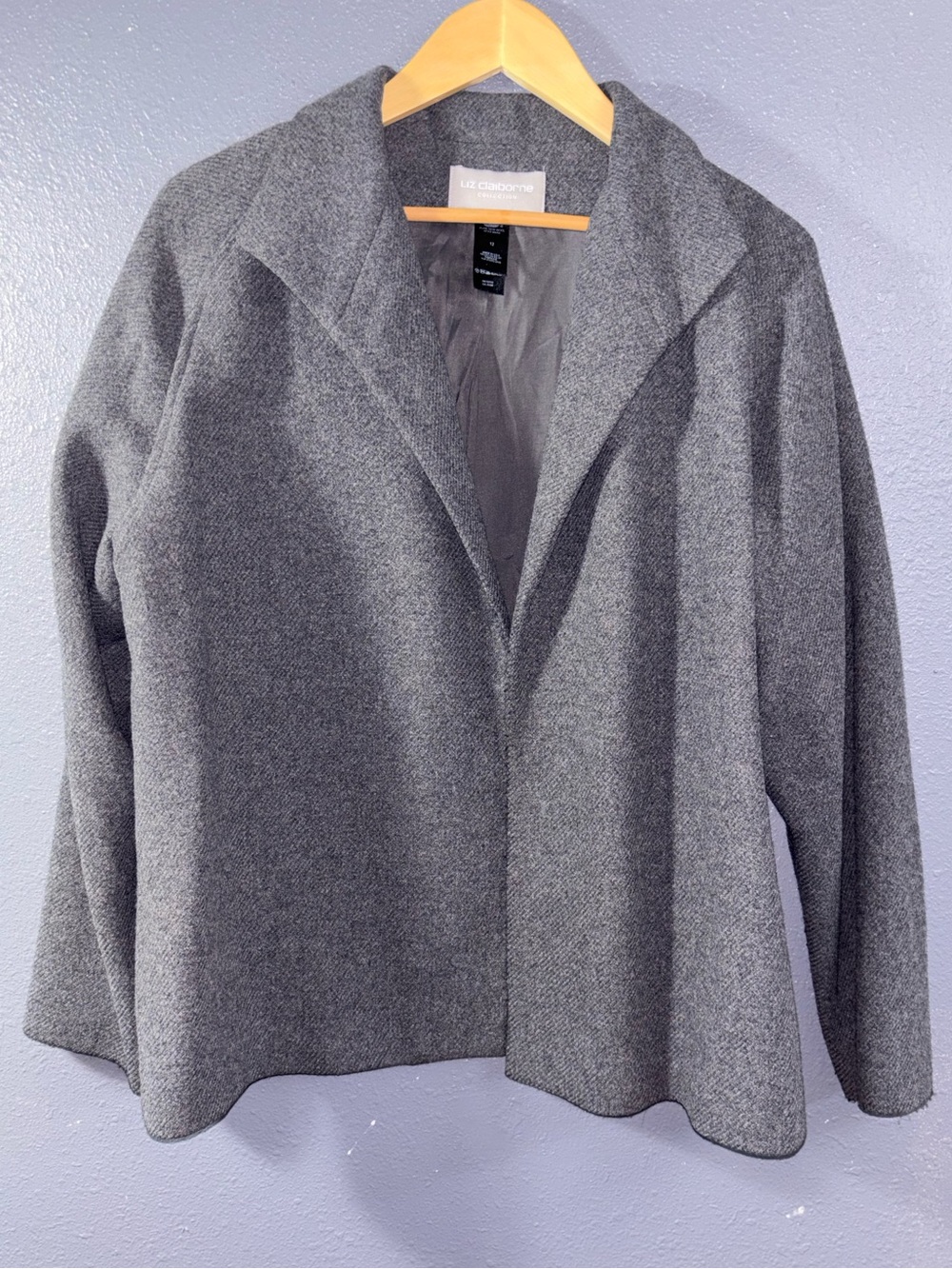 Liz Claiborne Charcoal Wool/Cashmere Tailored Open Front Blazer